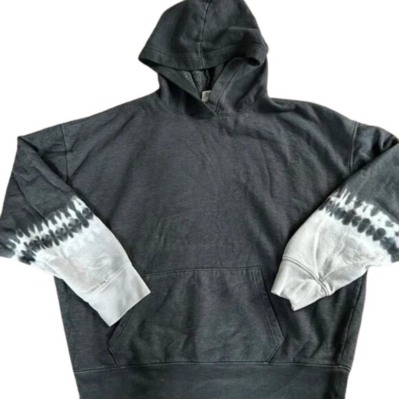 PINK Victoria’s Secret Black Wash Logo Large Fleece Hoodie Sweatshirt VS - Picture 7 of 7